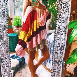 yellow red + pink rainbow bell sleeve gypsy knit